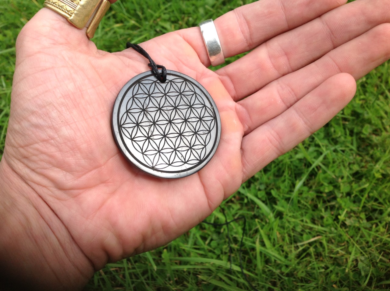 Shungite pendant "Flower of life" circle 